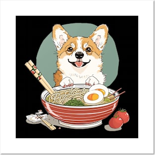 Corgi with Asian Ramen Noodels Posters and Art